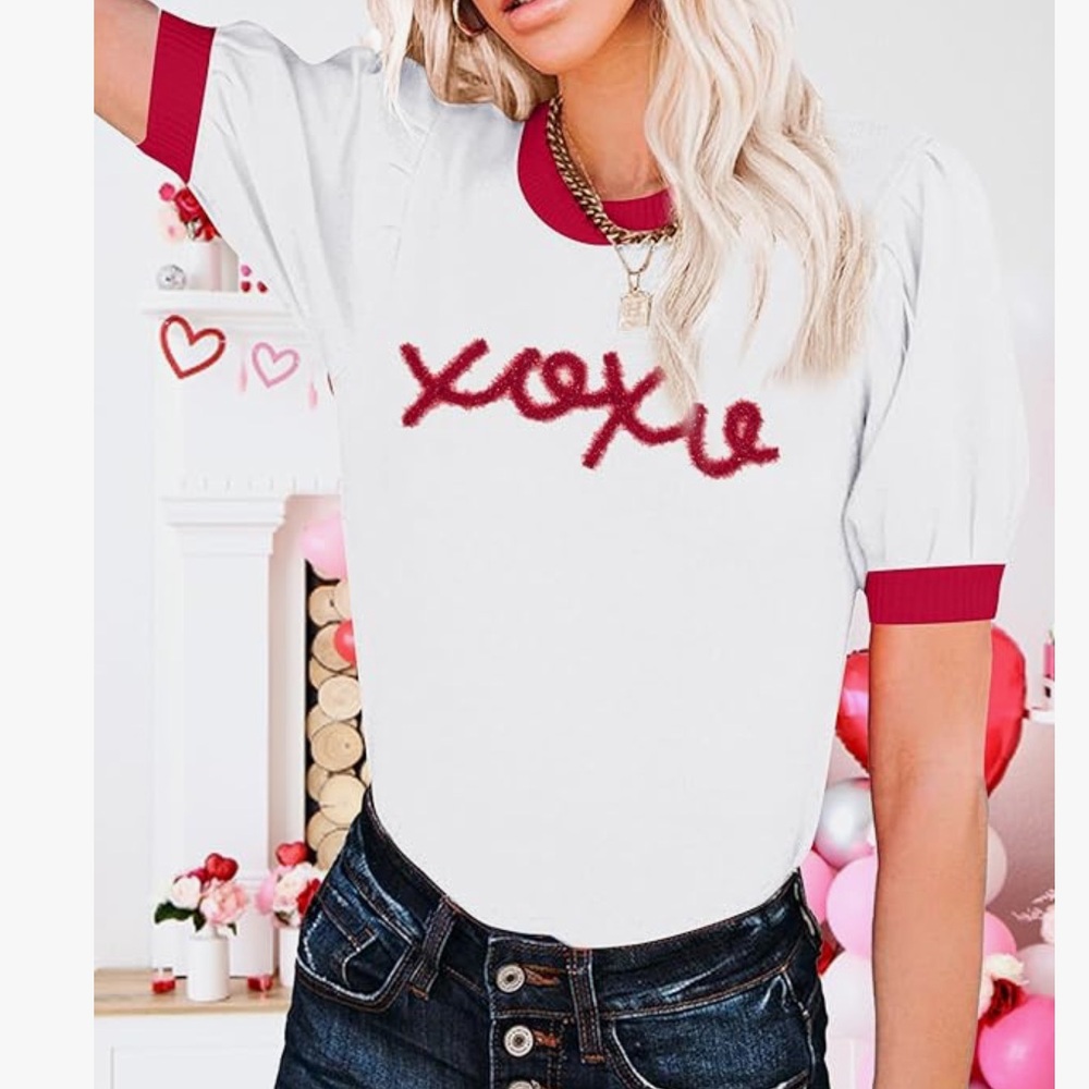 - Valentine’s Day sweater cozy short sleeve womens